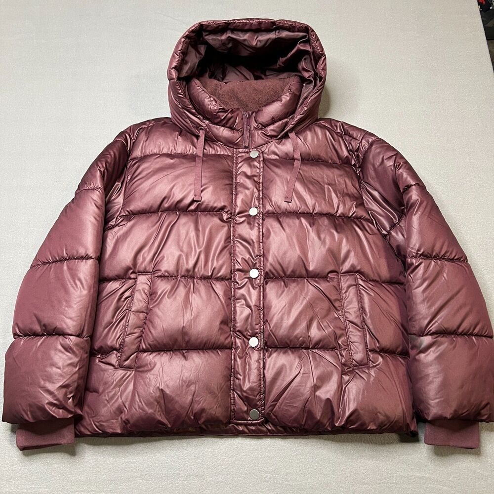 Gap Coldcontrol Max Puffer Jacket Women's Size XL Burgundy Hooded Snap Front